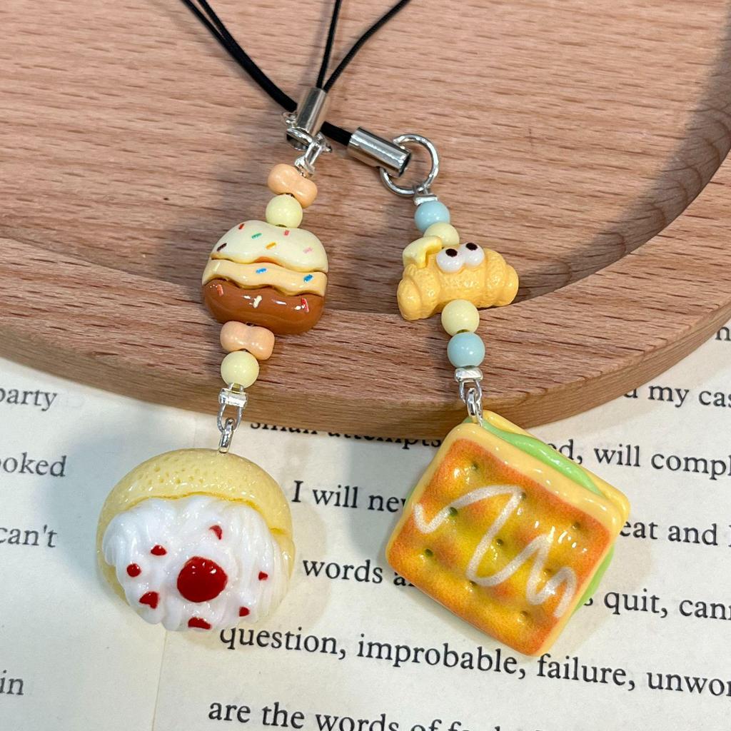 Xiaohongshu Niedliches Kuchenspielzeug Schlüsselanhänger & Handy-Lanyard Set