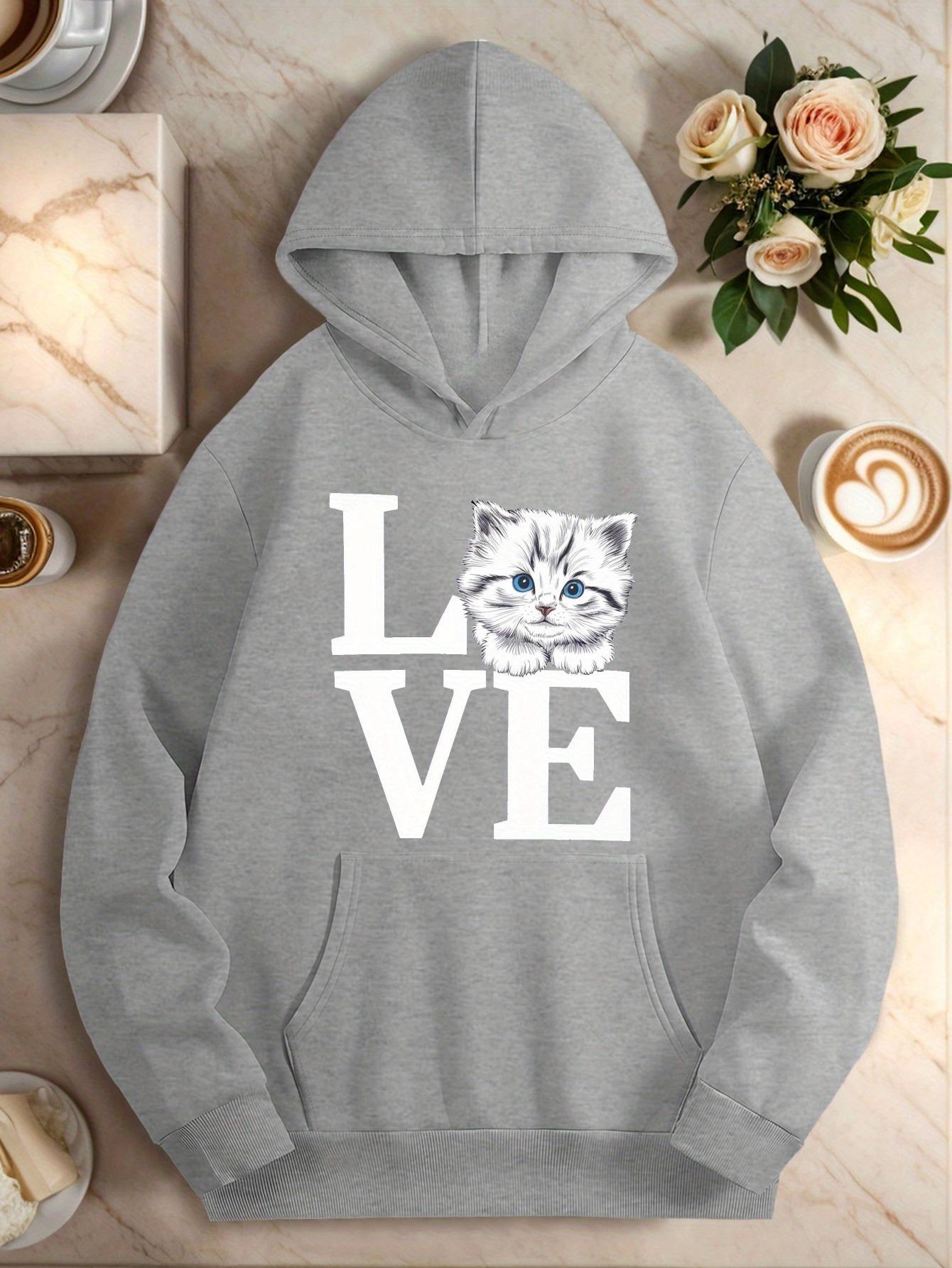 

Женское худи Love с креативным принтом кошачьей головы 2025 Осень Зима Худи с длинным рукавом Женский топ Толстовка Повседневная одежда 3XL