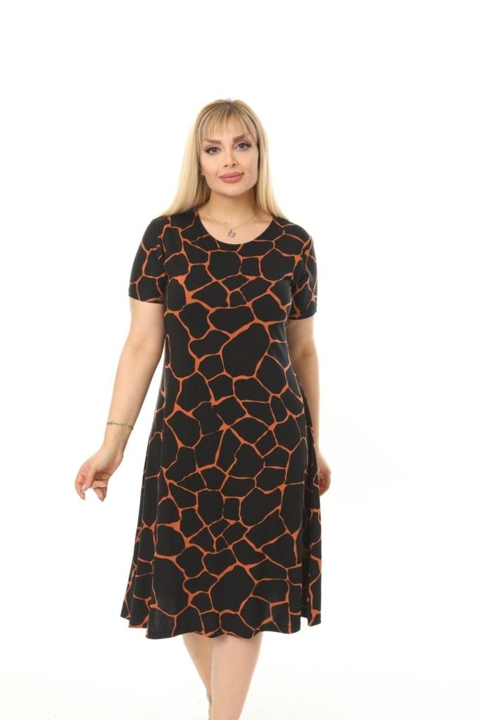 Women's Big Size Dress Plus Size Above Knee Midi Length Short Sleeve Stylish Comfortable Viscose Combed Cotton Dress