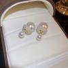 Real gold electroplated zircon pearl flower fritillary earrings simple stud earrings temperament earrings women