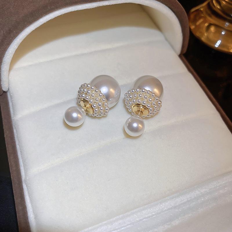 Real gold electroplated zircon pearl flower fritillary earrings simple stud earrings temperament earrings women