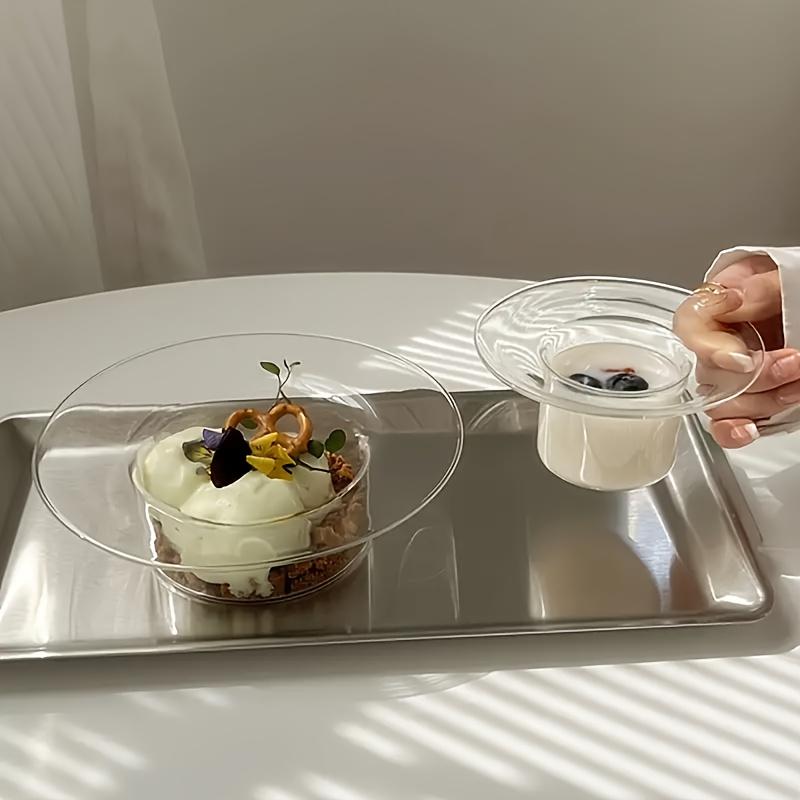 Minimalist Clear Glass Dessert Bowl Hat Shape Kitchen Cup & Plate for Ice Cream Yogurt Pudding Home Cafe Party Table Decor Gifts