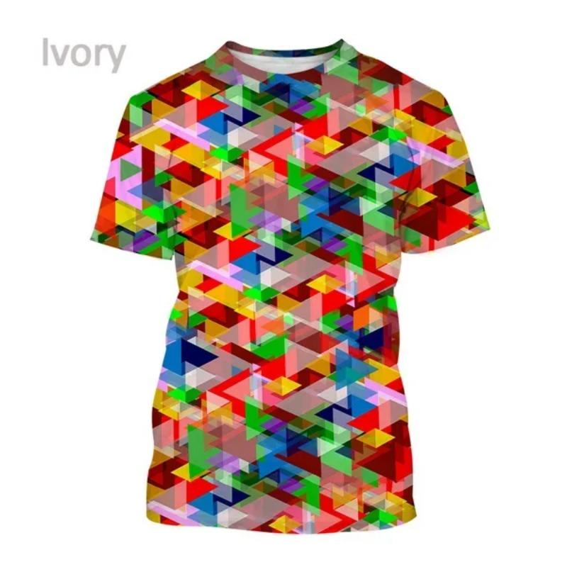 New Fashion Stripes Vertigo Casual Round Collar Unisex Short Sleeve Colorful Striped Personality 3D Printing T-Shirt