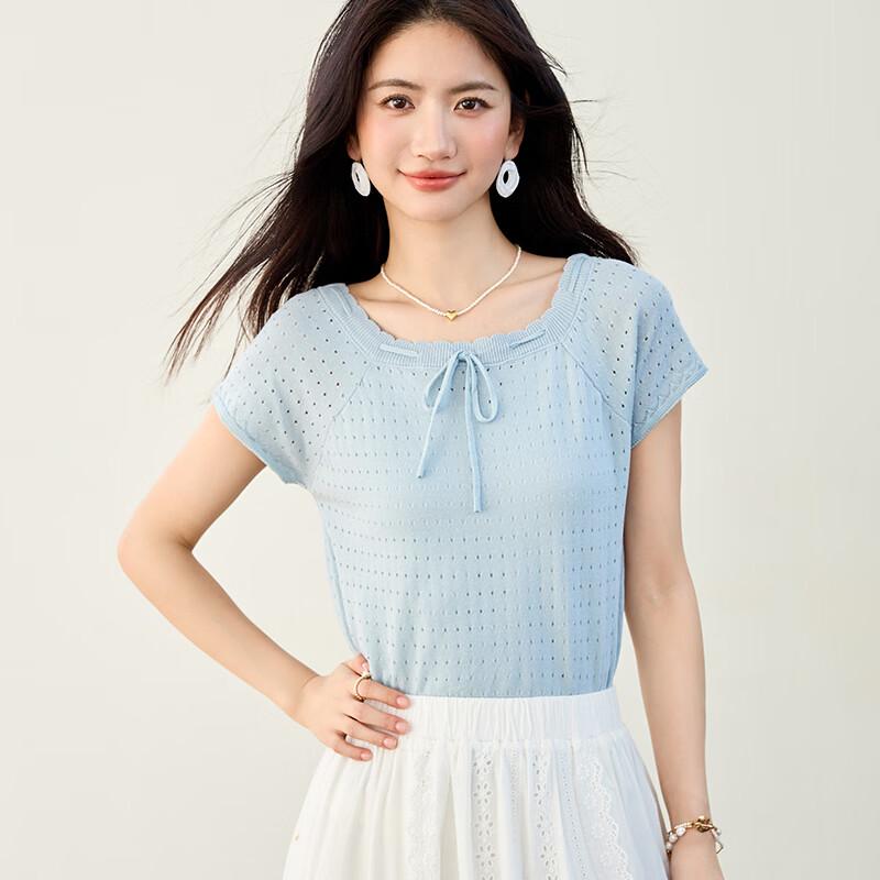 Tencel Linen Blend Sweet Hollow-Out Pullover Top S