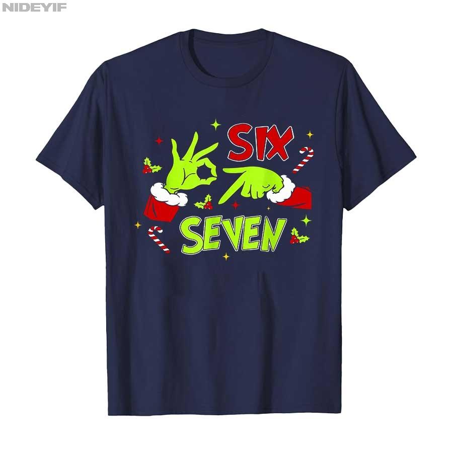67 Meme Humor 6 7 Funny Six Seven Christmas T-shirt For Men Women 100% Cotton T Shirts Short Sleeve Tops 1110-1