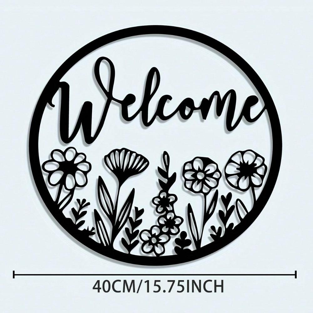 

Vintage Floral Welcome Sign Wrought Iron Wall Decor Art Gift 40x40