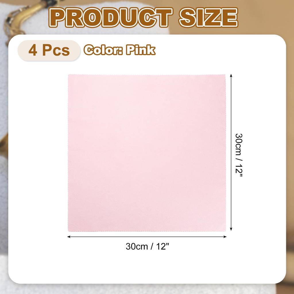 uxcell 30x30cm Extra Large Microfiber Instrument Cleaning Thick and for Cymbal for and Other Instruments 4-Pack Cloths, Soft, Cleaners, Pink, Violin,