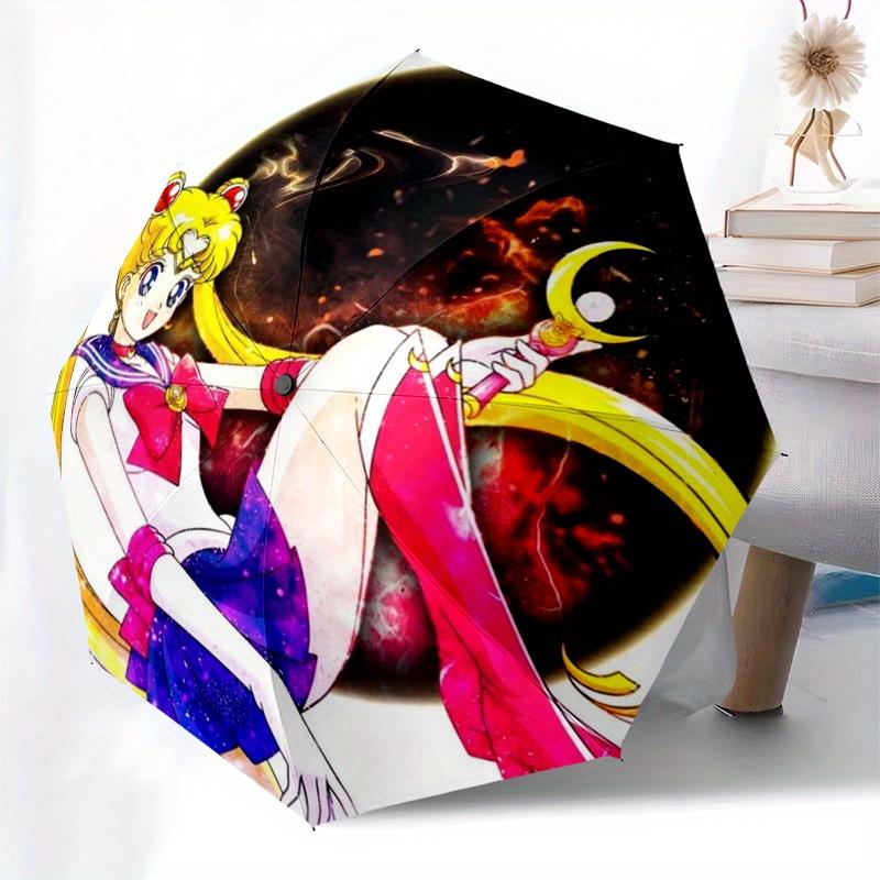 Sailor Moon Crescent Moon Brooch PinUmbrella, Portable 3-Fold Compact Umbrella for Men & Women Gift