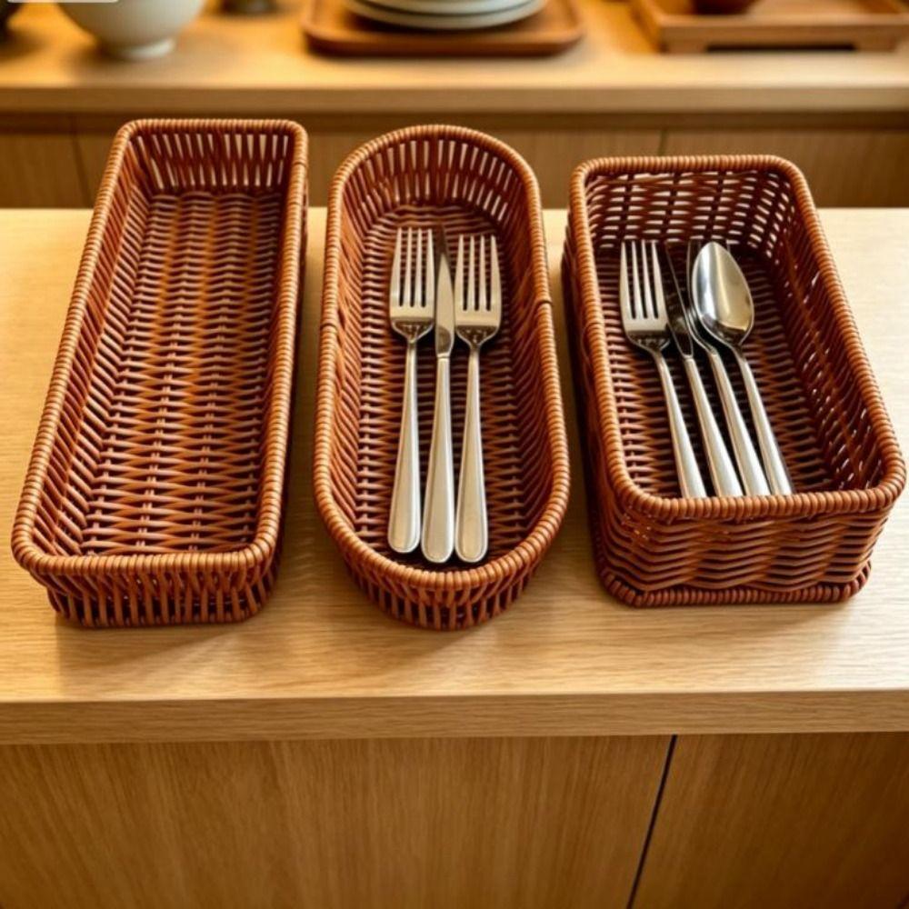 Hardness Rattan Wicker Woven Serving Baskets Household Handwoven Bread Fruit Vegetables Basket 3Styles Rattan Basket