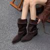 2025 New Retro Thick Heel Western Pile Boots Wide Tube Medium Tube Boots Pointed Belt Buckle Suede Knight Short Boots Women