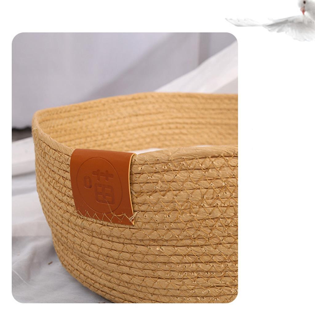 Haustierkissenbett, handgewebt, weich, warm, atmungsaktiv, tragbar, rund, für Katzen und Welpen, für alle Jahreszeiten, Größe M