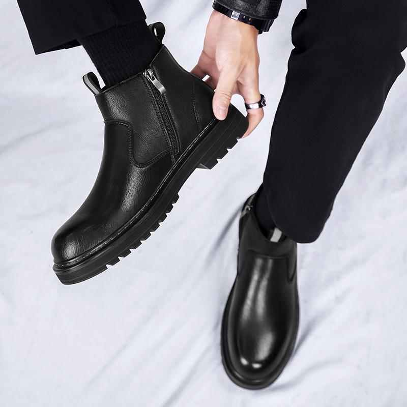 Fashion Autumn and winter men's boots Fashionable street style Outdoor leisure business party Office motorcycle men's leather shoes