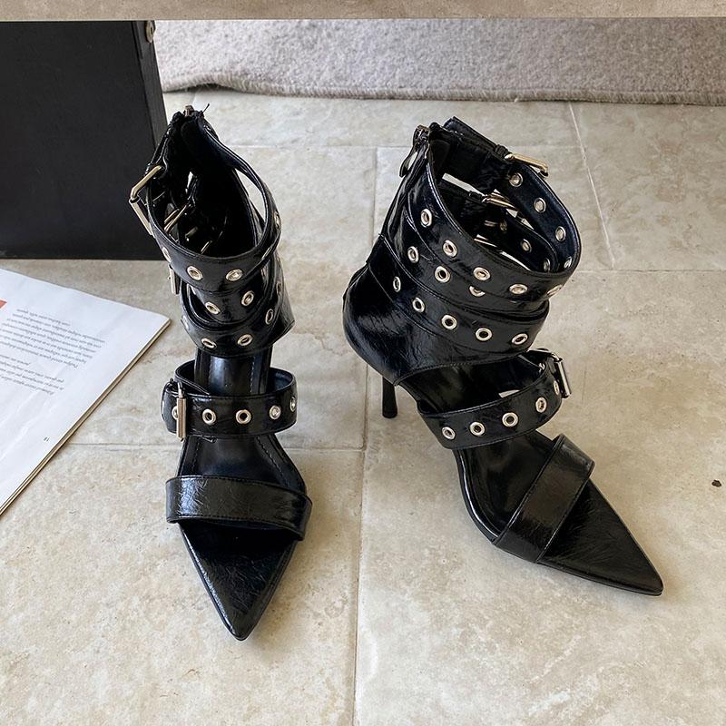 Fashion Fashion Open Toe Modern Women Ankle Boots With Thin Heels Shoes Female Ankle Buckle Footwear Ladies Heeled Sandals Booties Shoes