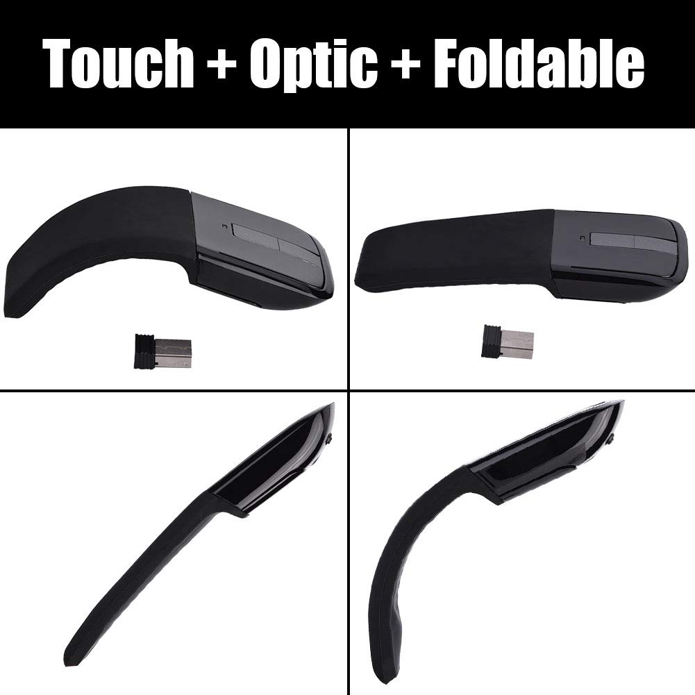 Stylish 2.4GHz Foldable Wireless Touch Mouse, Perfect Gift, Compact, Optical Wireless, Black