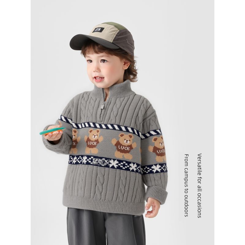 Boys' Half-Turtleneck Sweater Spring Outfit Baby Knitwear 2025 New Autumn and Winter Style Children's Clothing Spring Top Trendy
