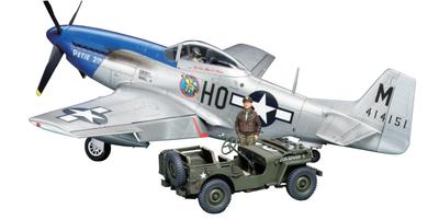 Tamiya Scale Limited Edition Army North American Mustang Light Drive Military Vehicle Plastic Model Kit 1/48 U.S. P-51D & 1/4-Ton Four-Wheel Set,