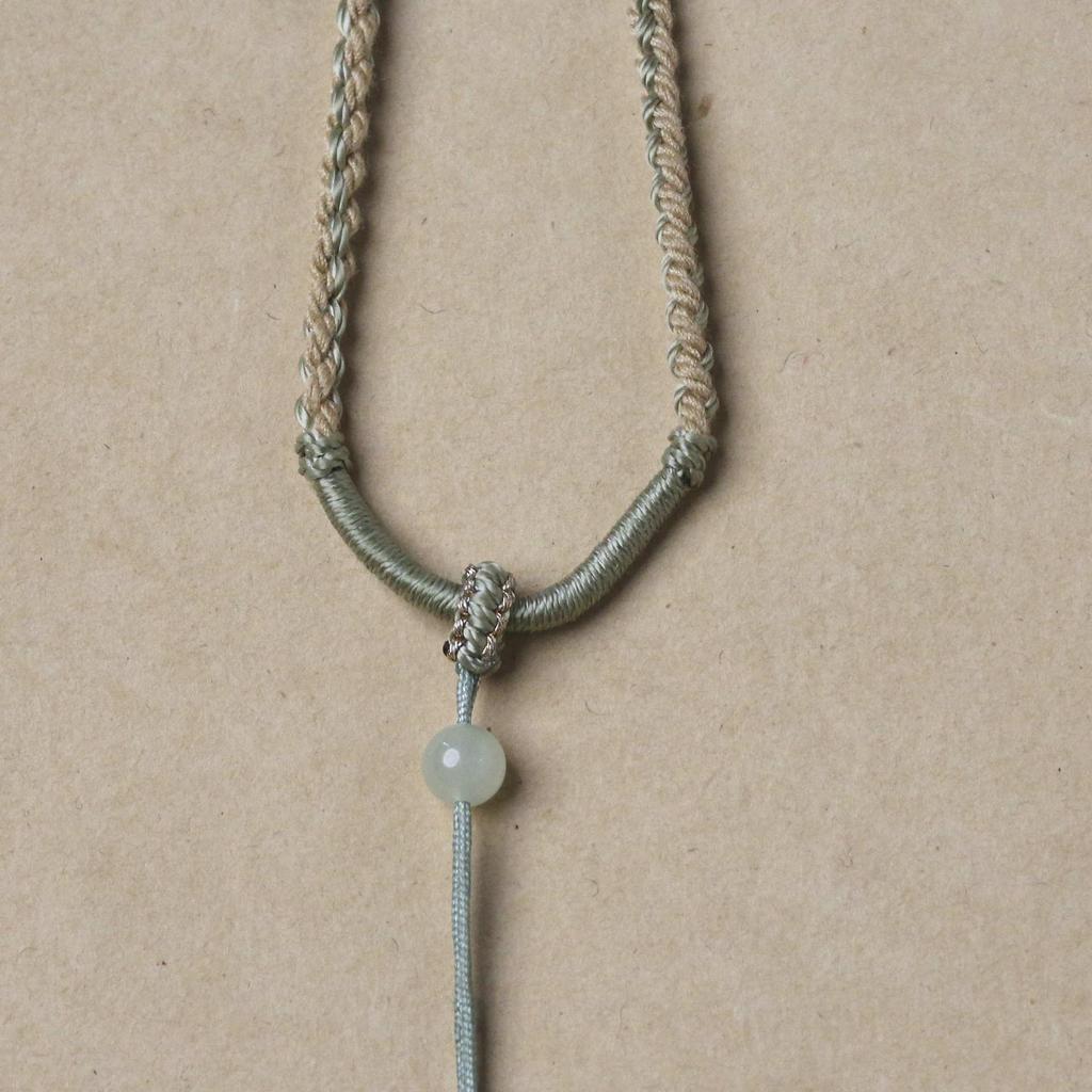 Hand-Woven Adjustable Gold Jade Pendant Necklace for Women