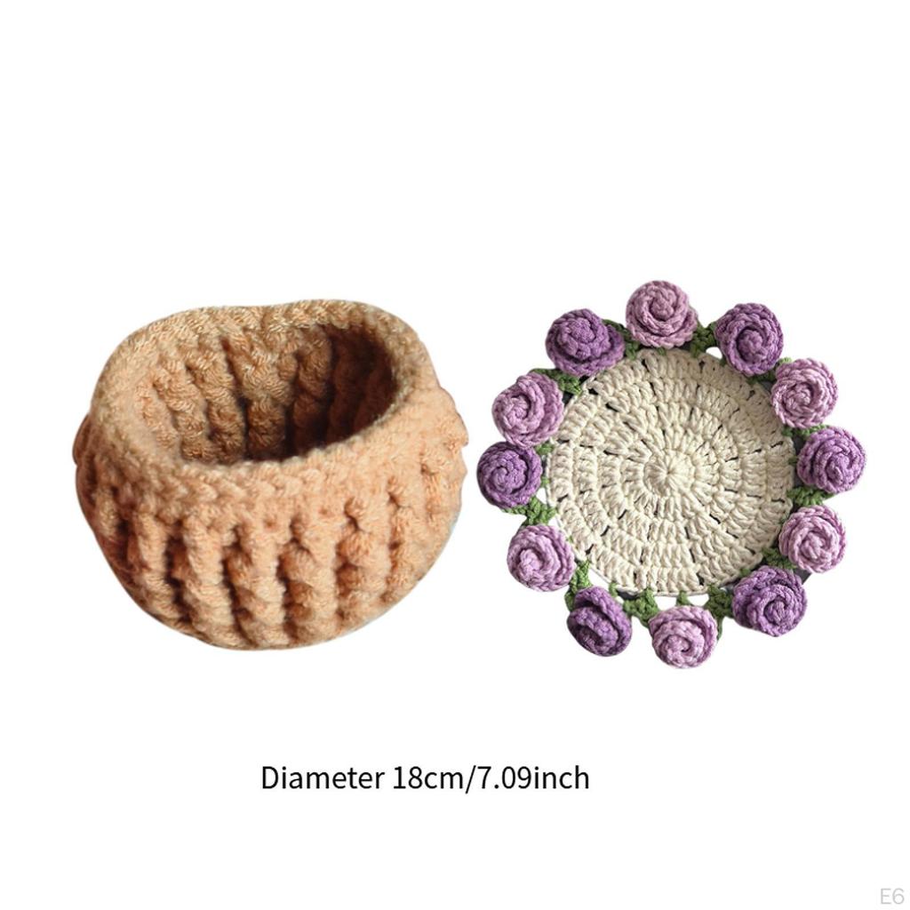 Beginner Crochet Kit Coaster Starter Complete Flower Pot, for Table Girlfriend