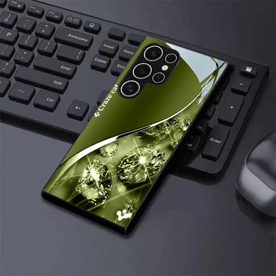 Dunkelgrün Diamant Exquisit Luxus High-End Handyhülle Glas-Handyhülle für Samsung Galaxy S26 S25 S24 S23 S22 S21 FE, Ultra, Plus