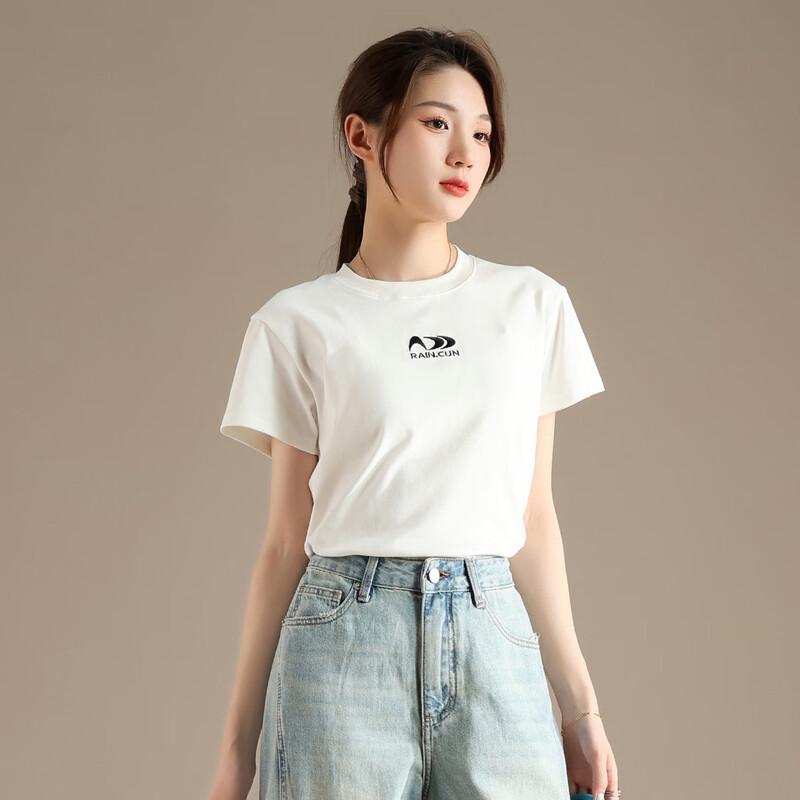 RAIN.CUN Women s Embroidered Round Neck Short Sleeve T-shirt M
