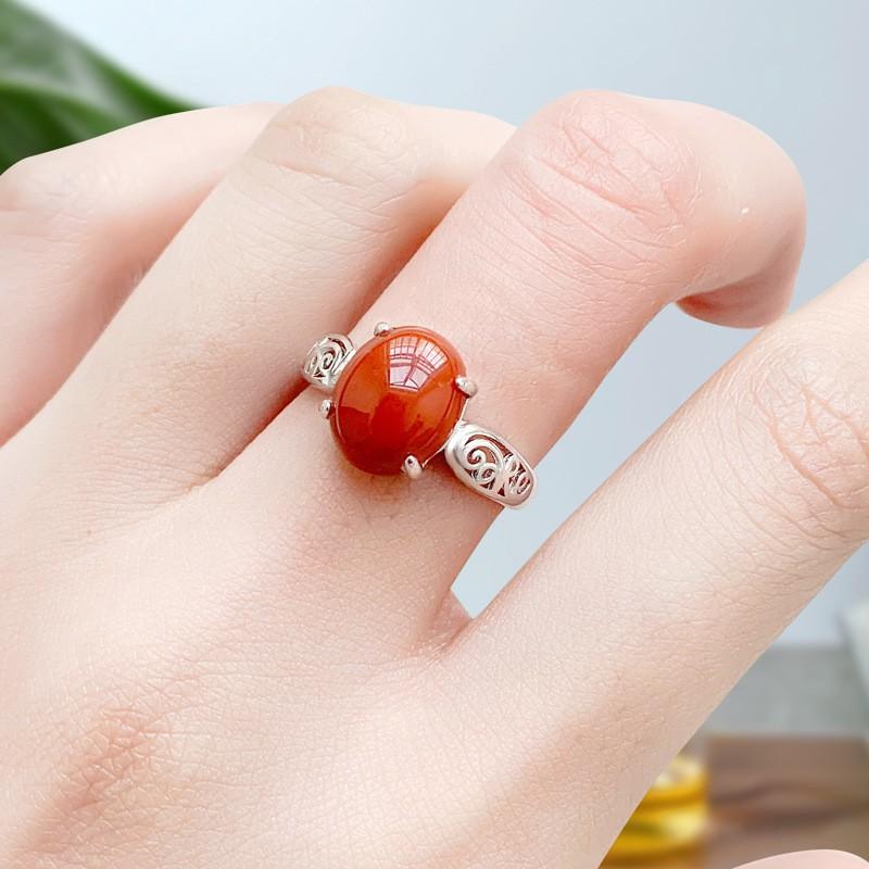Adjustable Vintage Style Red Agate Ring Women Men Geometric Minimalist Boho Jewelry