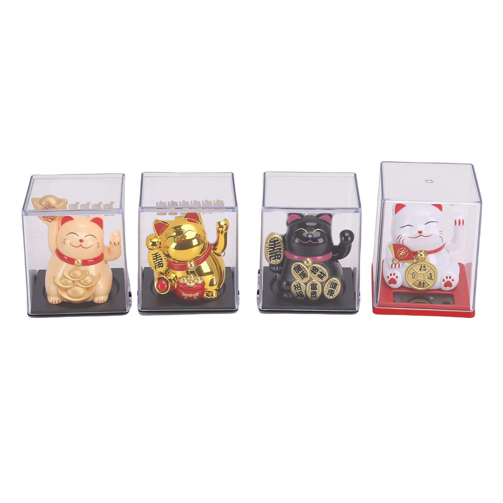 

4PCS Lucky Cat Waving Arm Set 2 Inch Solar Powered Wealth Welcoming Fortune Cat Statue Decor for Home Car Dashboard