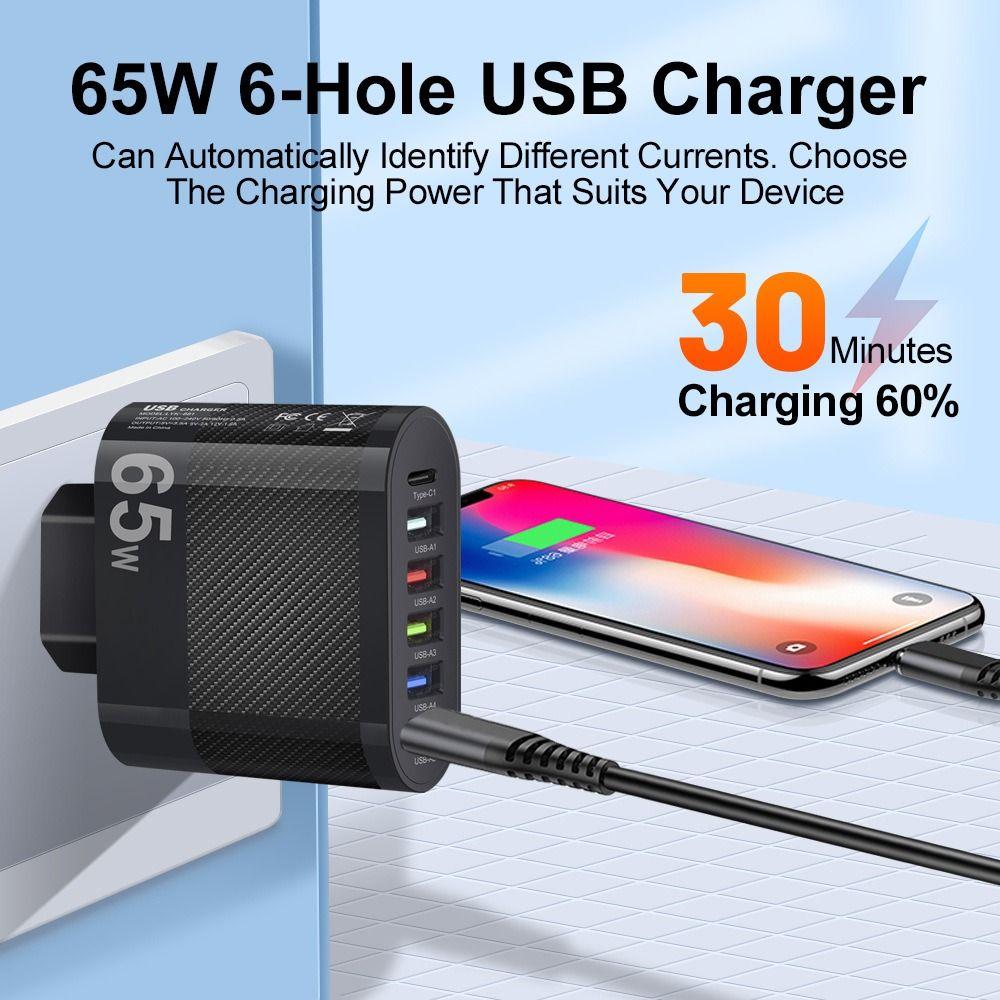 5 Ports Quick Charger Adapter 65W 65W GaN Charger Fast Charging Mobile Phone Adapter  Mobile Phone