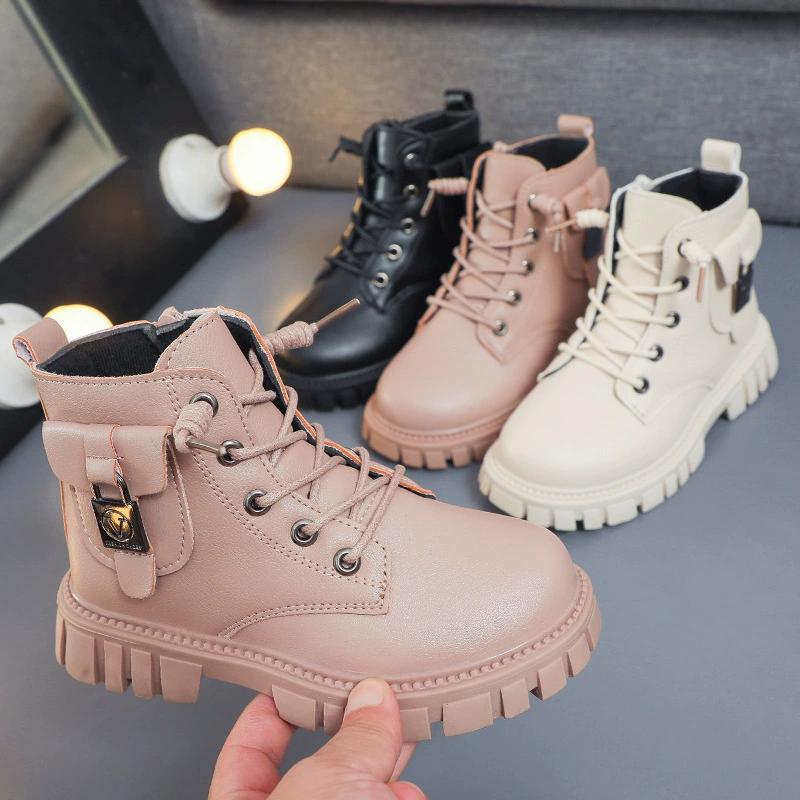 Children PU Leather Boots Girls Fashion Autumn Winter New Casual Comfortable Short Boots Warm Kids Versatile Anti-slip Cotton Boots