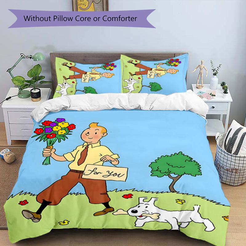 3pcs The Adventures of Tintins Design Cover Set - HD Printed Bedding with 1 Cover and 2 Pillowcases - Perfect for Home and Dorm Decor