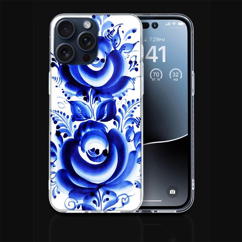 Blau weißes Porzellanmuster Klare Handyhülle Für Iphone 17 Air 16 Pro Max 15 Pro 14 Plus 17E 16E 11 13 12 Mini Hüllen Cases Fund