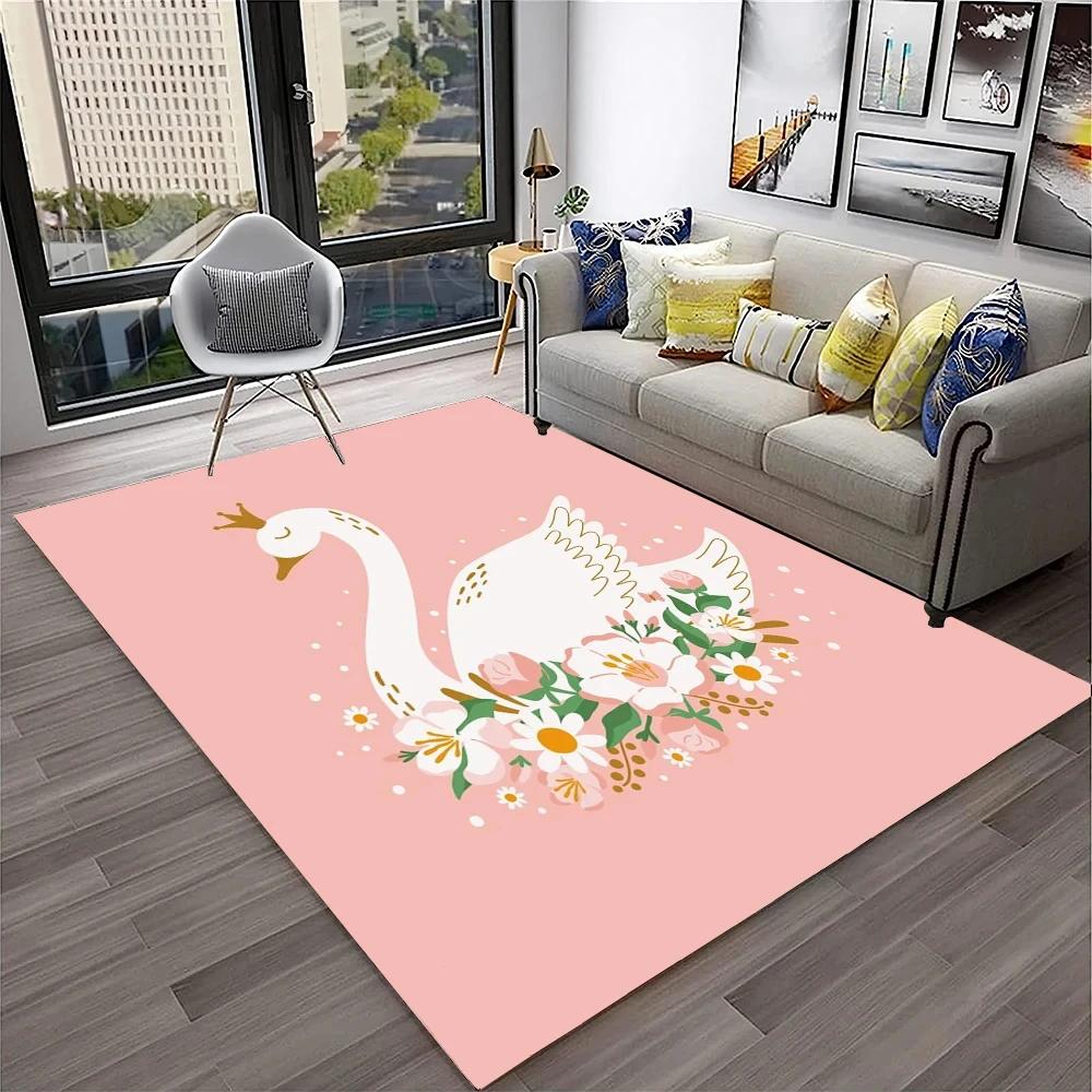 Cute Swan Princess Carpet Cartoon Animal Rug for Girl Teen Bedroom Sofa Decor Non-slip Floor Mat Entrance Doormat Kitchen Rugs