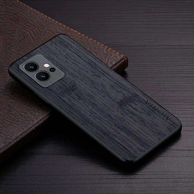 Case for Vivo Y75 5G funda bamboo wood pattern Leather cover Luxury coque for vivo y75 case capa
