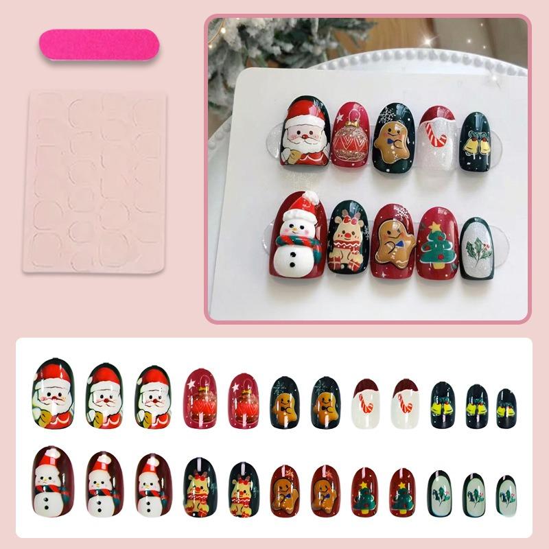 Christmas Reindeer Gingerbread Candy Press On Nails 24 Pcs Fake Nails