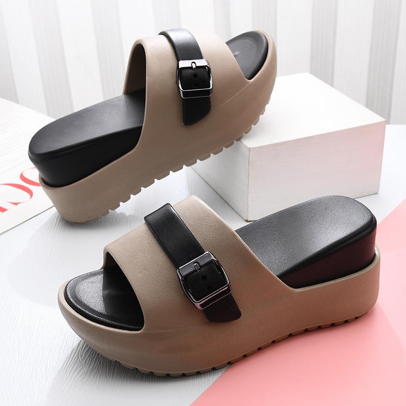 

One-word slippers new women s non-slip EVA heightened super thick bottom home fashion super soft inside and outside wear 40-41 коричневый