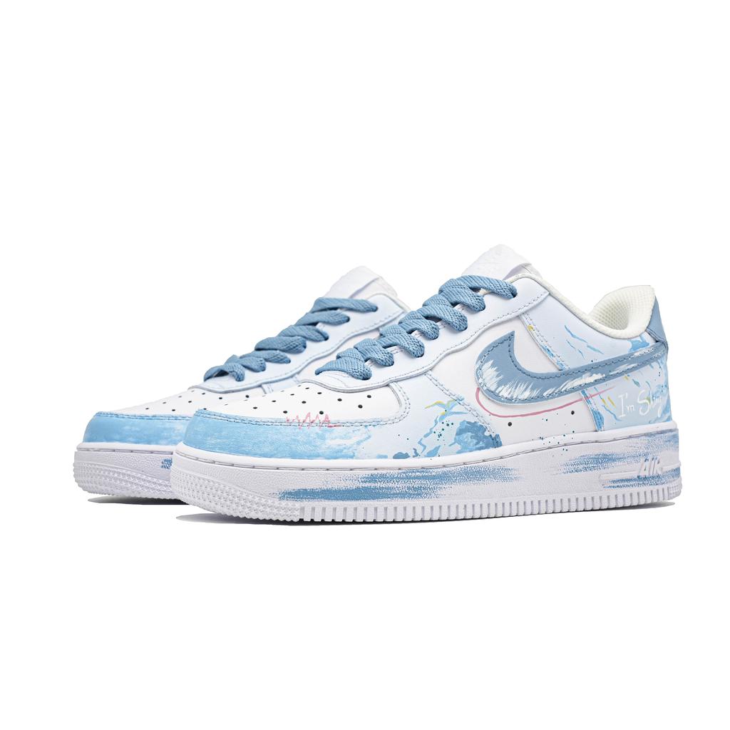Nike Air Force 1 Cloud Galaxy, Footprint Innovation Cow Leather Low Top Skateboard Shoes Unisex Sky Blue CW2288-111(Team726-)