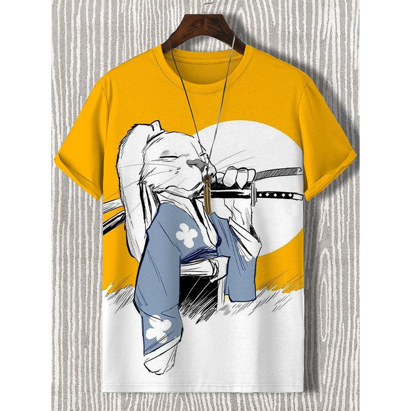 Cartoon Cat Rabbit Pattern T Shirt For Men Cute Animal 3D Printed Tee Summer Casual Short Sleeve Loose Round Neck Tops T-Shirts