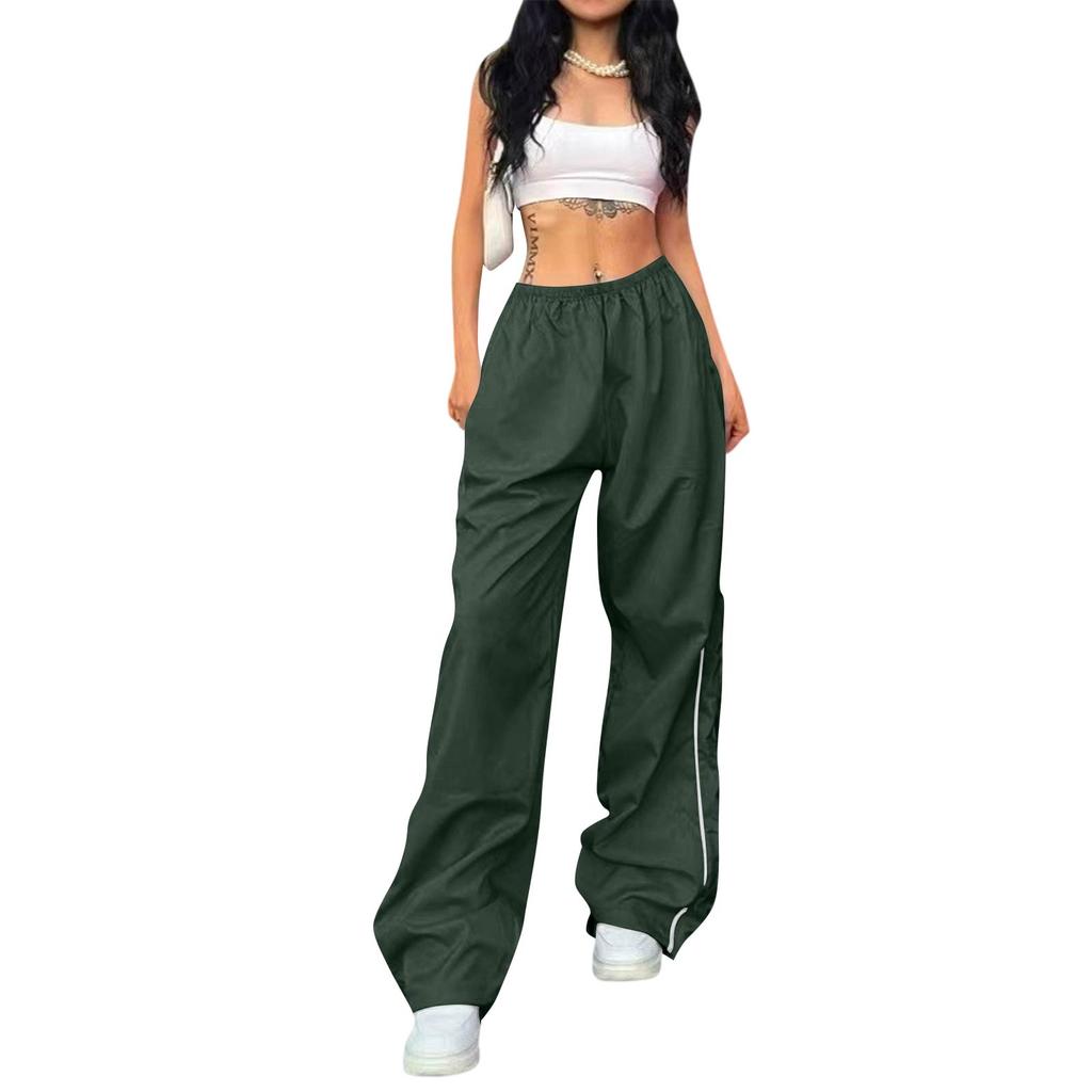 Casual Drawstring Waist Long Pants with Side Adjustable Cords Elastic Waistband Loose Fit Lightweight Trousers for Summer