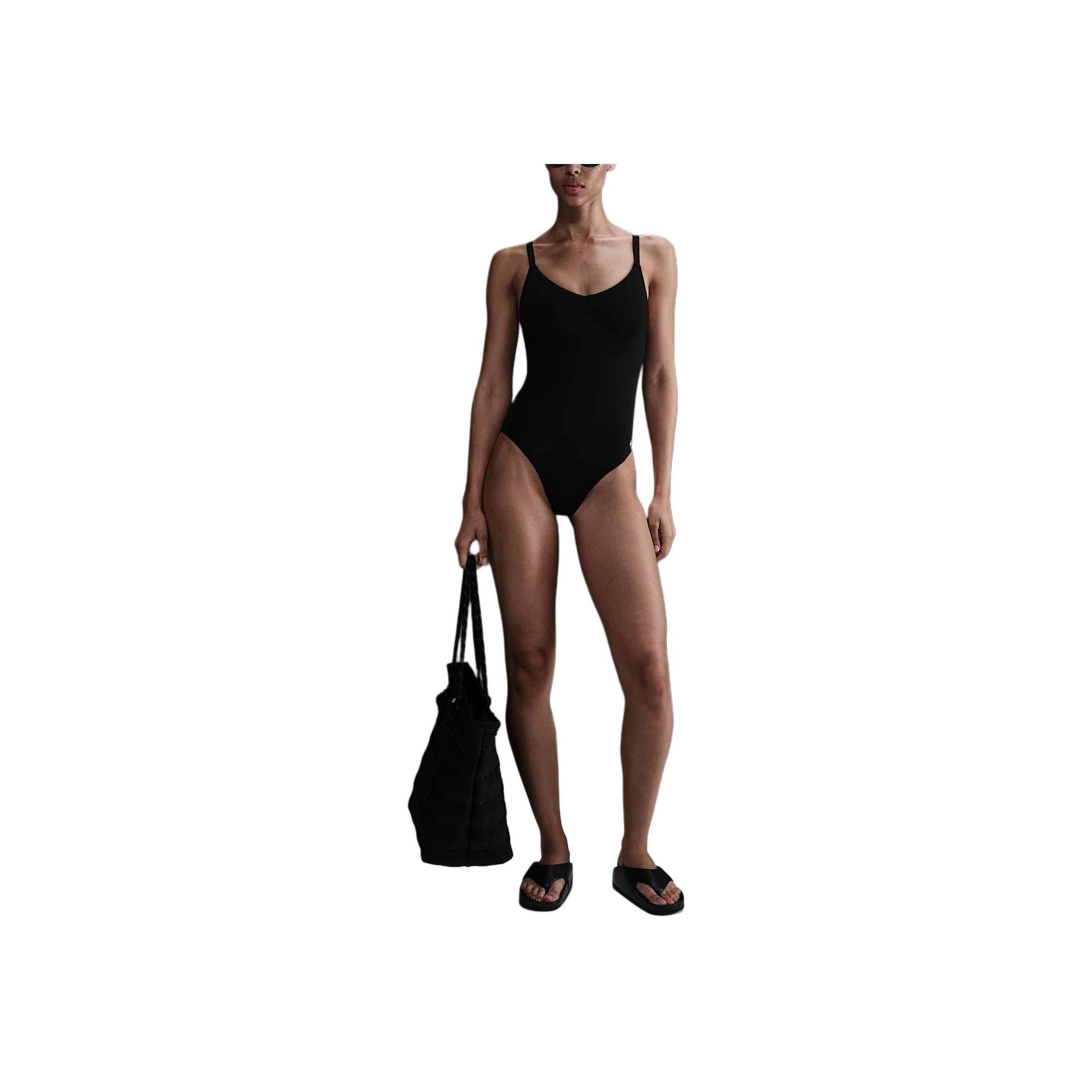 Женский цельный купальник Nike Swim Essential Solid Versatile с V-образным вырезом Черный NESSF232-001 S