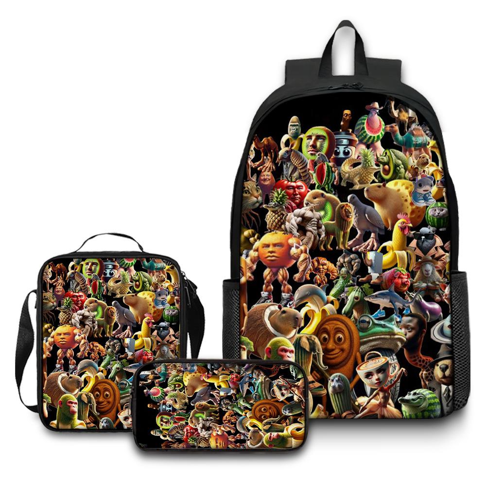 Printed Backpack Wooden Stick Man Shanhaijing School Bag Pencil Case
