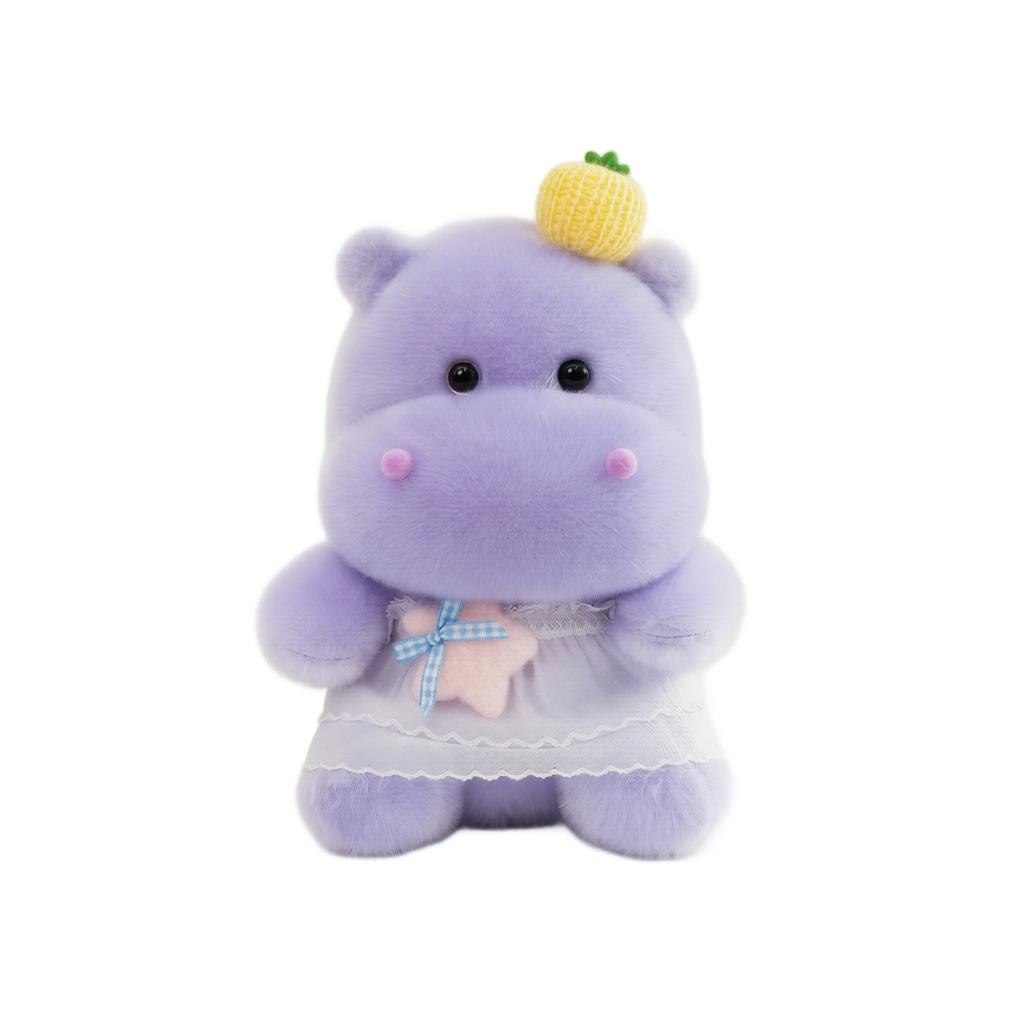 Plush Hippo Stuffed Animal Soft Plush Toy with Decorative Patch and Embroidered Details Suitable for Kids and Collectors