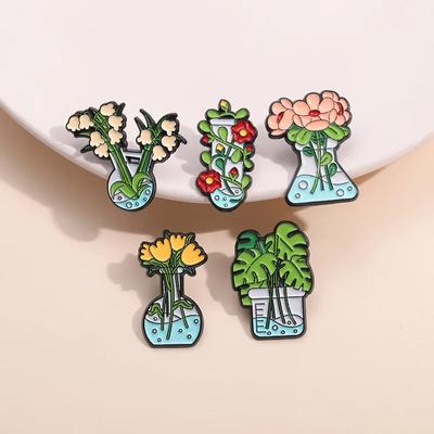 Metallbroschen mit frischen Blumen in Reagenzglaskolben, dekorative Anstecknadeln für Schüler, Schultasche, Abzeichen, Taschenzubehör, Taillenkragen, Medaillenschnalle