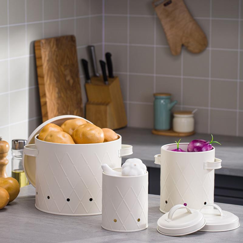 

Vegetables dark metal reticulated storage bucket garlic onion breathable fresh kitchen beige potato storage tank