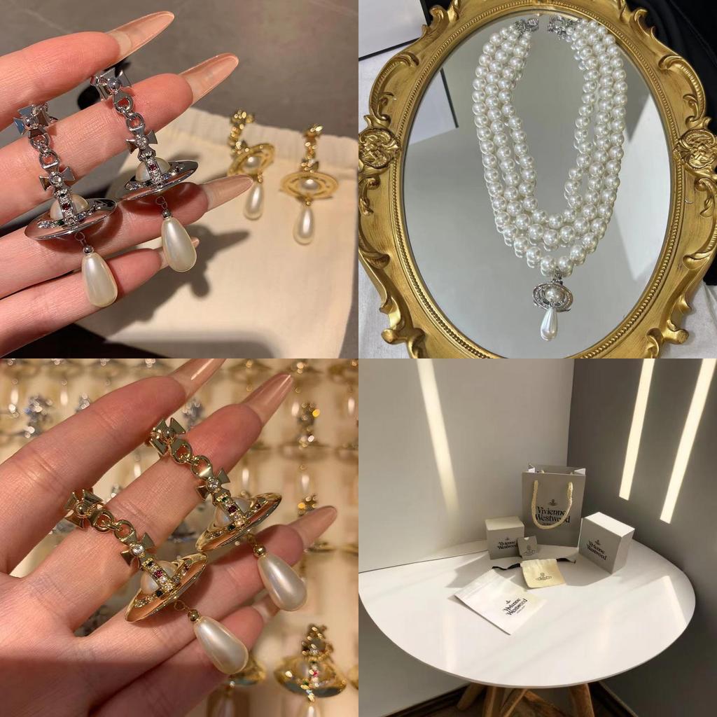 Empress Saturn Pearl Necklace With Geometric Pendant For Women