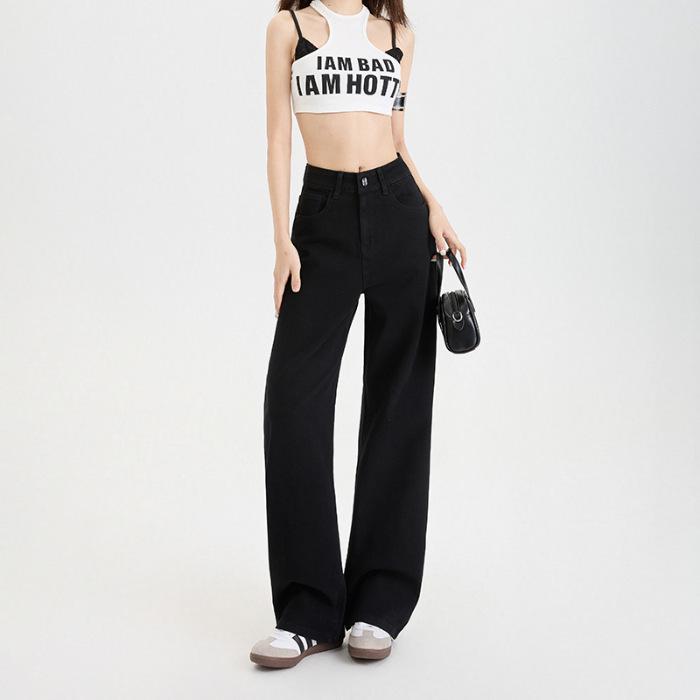 

Women s Black & Grey High-Waisted Wide-Leg Jeans - Casual, Fashionable, Versatile Design S чёрный