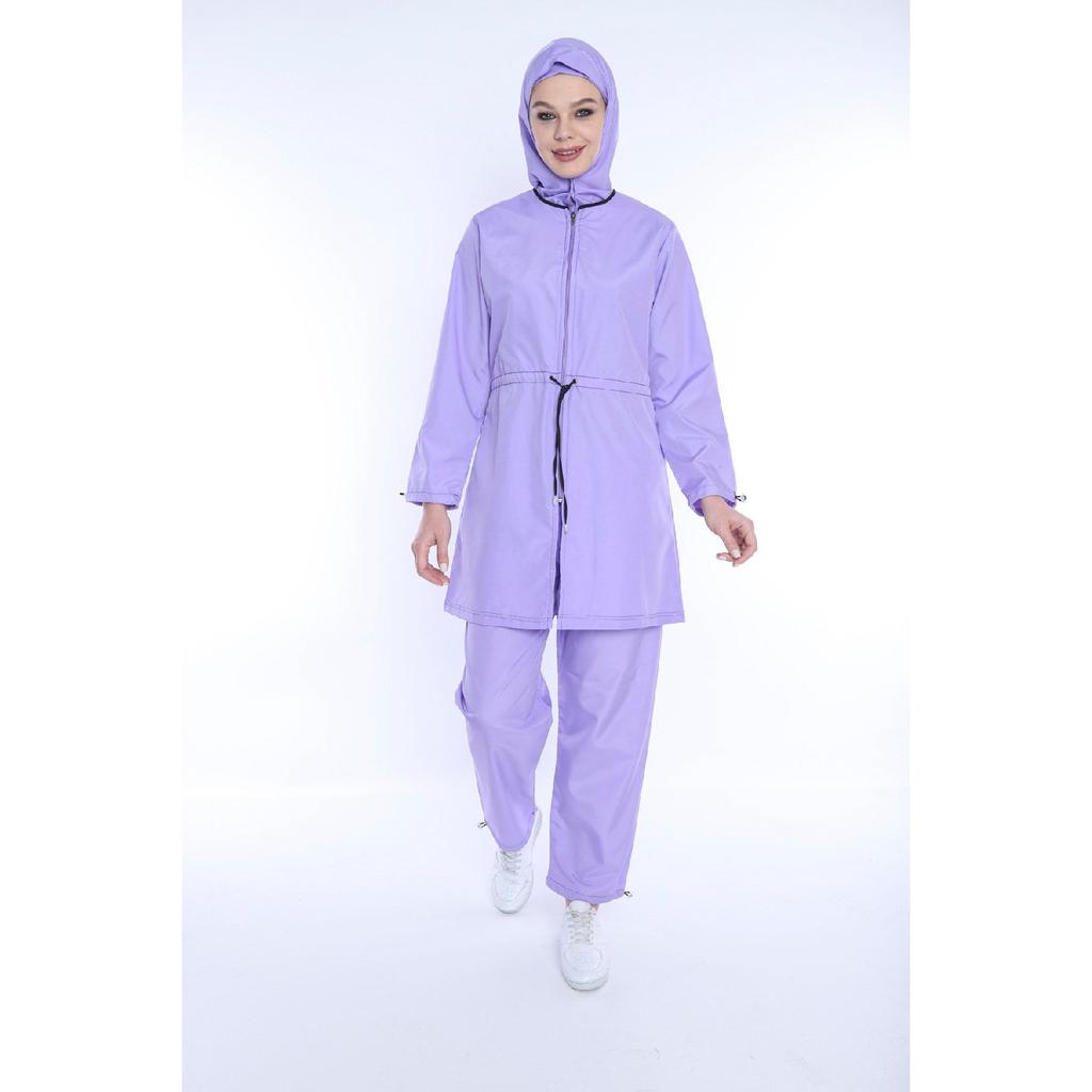 Black Lycra Headscarf 4 Piece Fully Covered Water Repellent Quick Drying Zippered Hijab Swimsuit