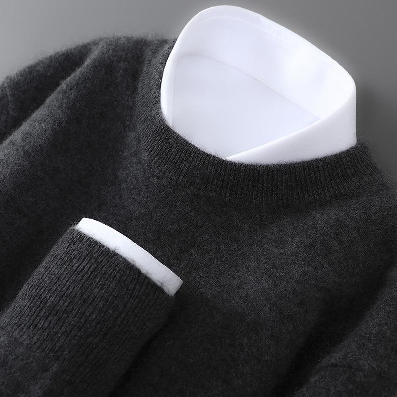 Men's 100% Australian Wool Round Neck Sweater - Casual Business Knitwear for Autumn/Winter