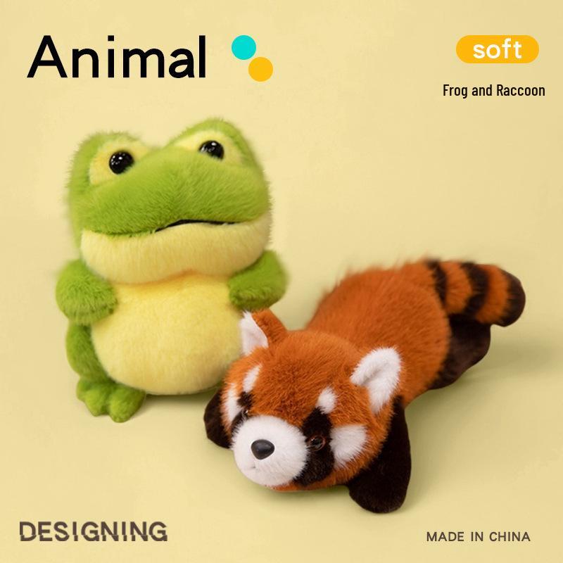 Plush Toy: Green Frog, Sleepy Raccoon, Panda Pillow - Children's Gift
