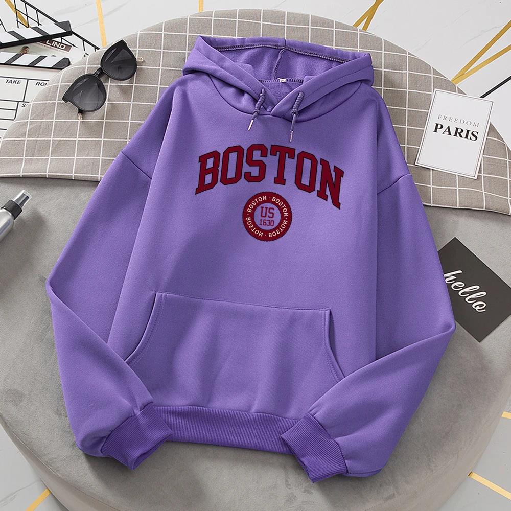 Boston City Us Gegründet 1630 Hoodies Damen Warm Bequeme Pullover Mode Lässig Damen Kapuzen Basic All Match Sweatshirt