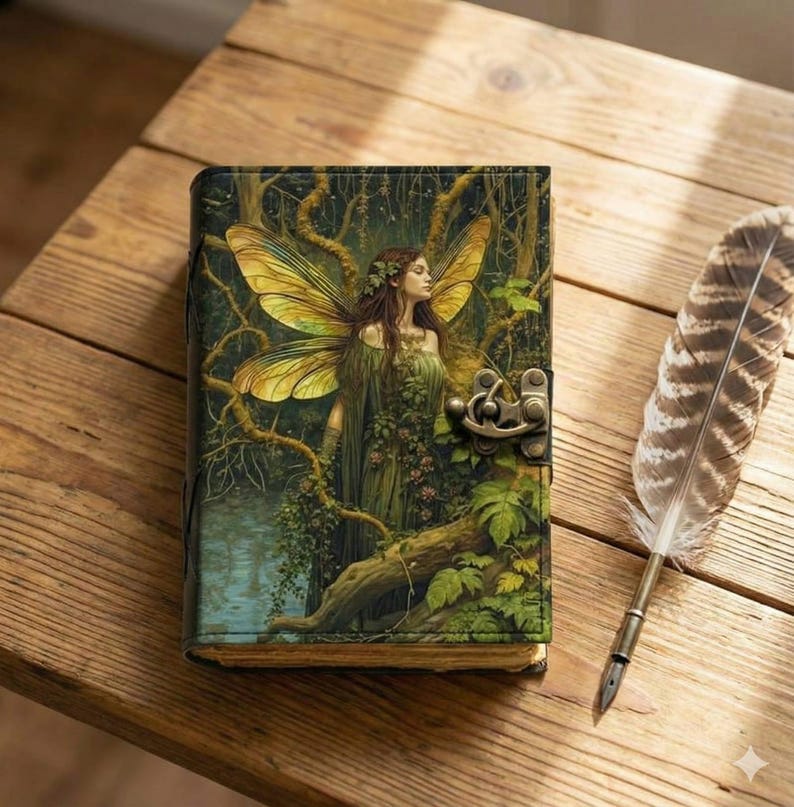 Handmade Fairy Leather Journal – Book of Shadows with Lock
