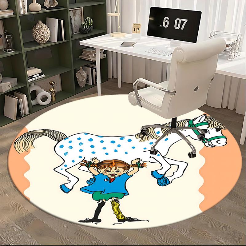 Pippi Longstocking,Horse Chair mat Round Rug-Office carpet, Machine Washable, Non-slip, Suitable for Living Rooms, Bedrooms, Entryways, and